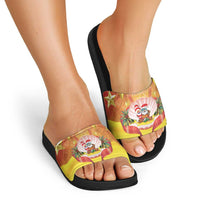 French Polynesia Christmas Slide Sandals Seashell Santa Beach Vibes - Polynesian Pride