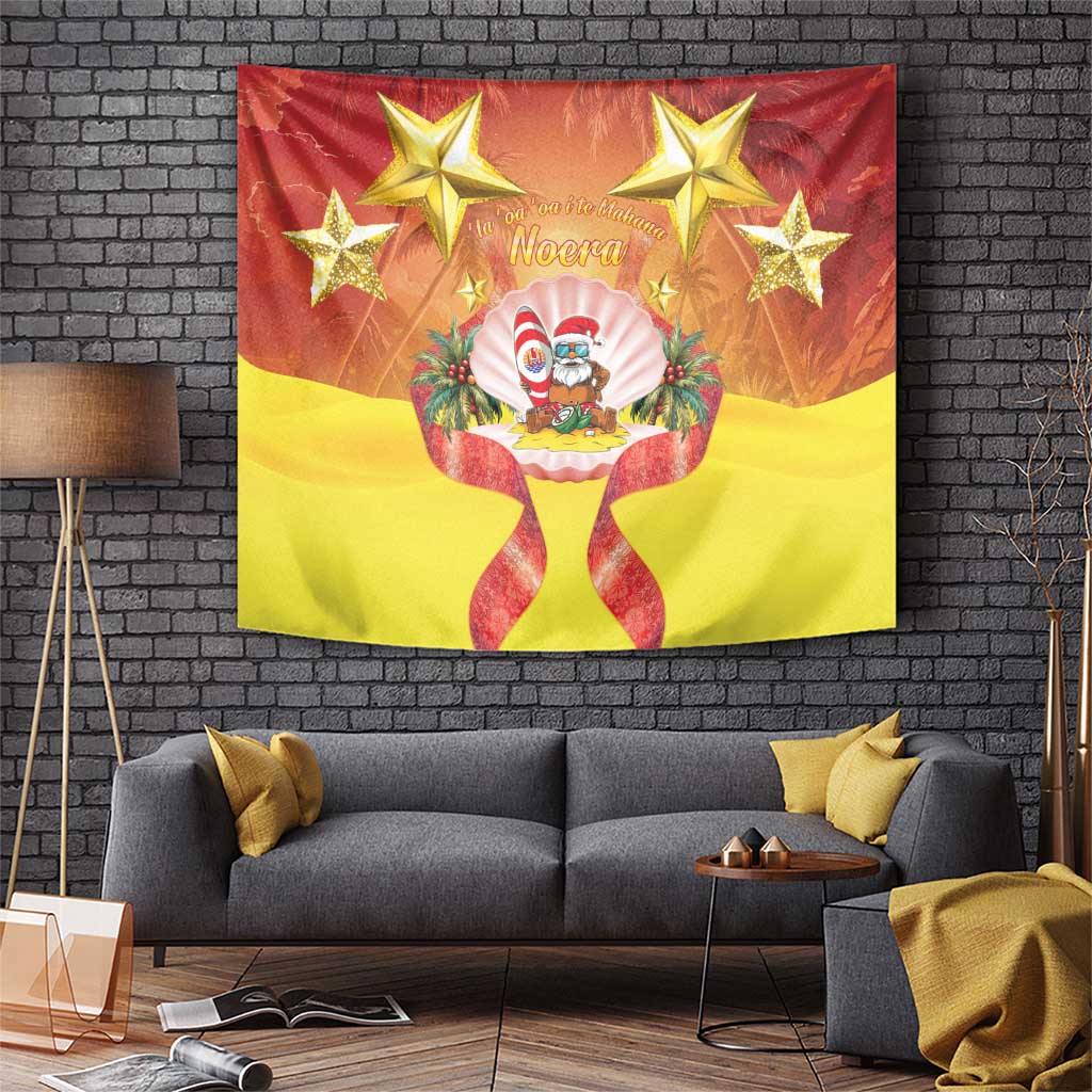 French Polynesia Christmas Tapestry Seashell Santa Beach Vibes - Polynesian Pride