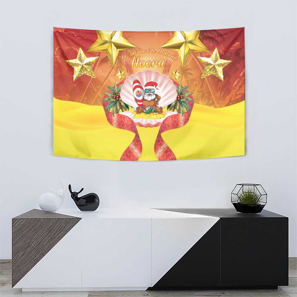 French Polynesia Christmas Tapestry Seashell Santa Beach Vibes - Polynesian Pride
