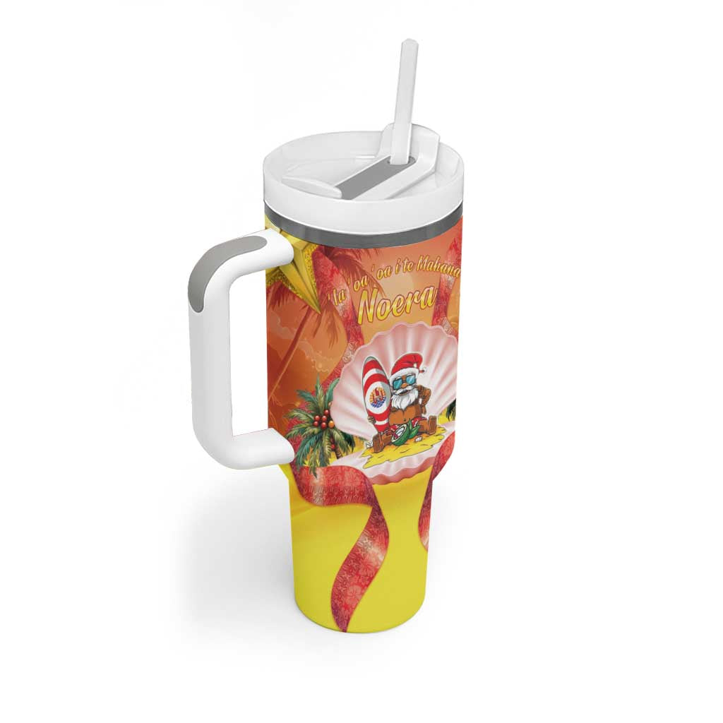 French Polynesia Christmas Tumbler With Handle Seashell Santa Beach Vibes - Polynesian Pride