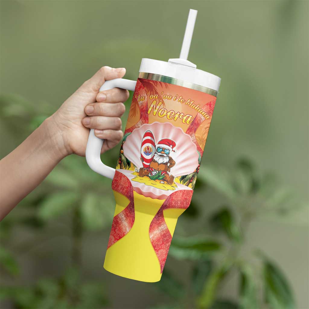 French Polynesia Christmas Tumbler With Handle Seashell Santa Beach Vibes - Polynesian Pride