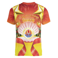 French Polynesia Christmas Women V-Neck T-Shirt Seashell Santa Beach Vibes LT05 - Polynesian Pride