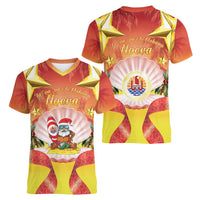 French Polynesia Christmas Women V-Neck T-Shirt Seashell Santa Beach Vibes LT05 - Polynesian Pride