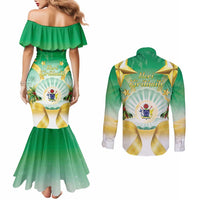Cook Islands Christmas Couples Matching Mermaid Dress and Long Sleeve Button Shirt Seashell Santa Beach Vibes LT05 - Polynesian Pride
