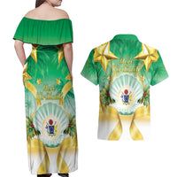 Cook Islands Christmas Couples Matching Off Shoulder Maxi Dress and Hawaiian Shirt Seashell Santa Beach Vibes LT05 - Polynesian Pride