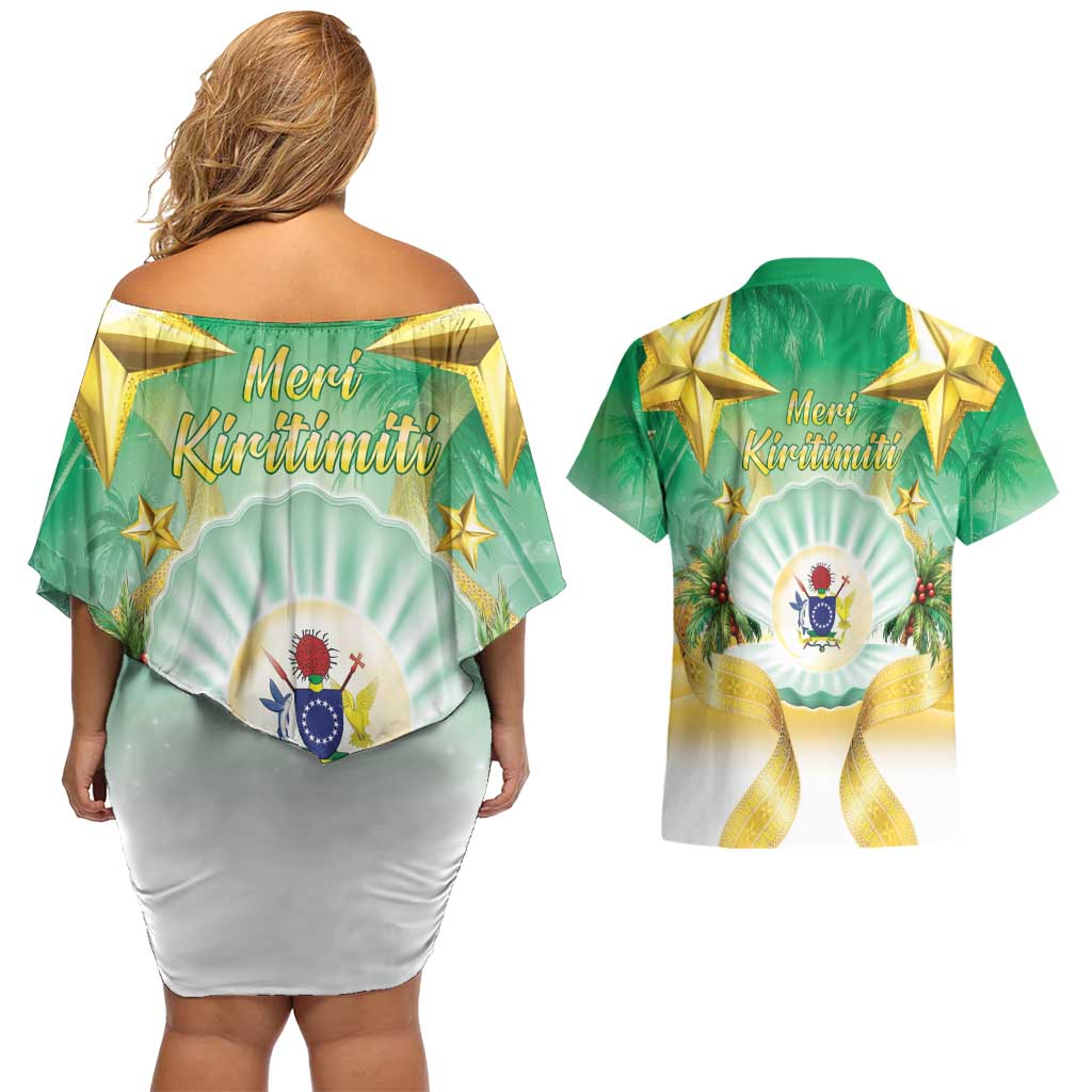 Cook Islands Christmas Couples Matching Off Shoulder Short Dress and Hawaiian Shirt Seashell Santa Beach Vibes LT05 - Polynesian Pride