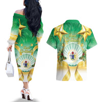 Cook Islands Christmas Couples Matching Off The Shoulder Long Sleeve Dress and Hawaiian Shirt Seashell Santa Beach Vibes LT05 - Polynesian Pride