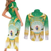 Cook Islands Christmas Couples Matching Short Sleeve Bodycon Dress and Long Sleeve Button Shirt Seashell Santa Beach Vibes LT05 - Polynesian Pride