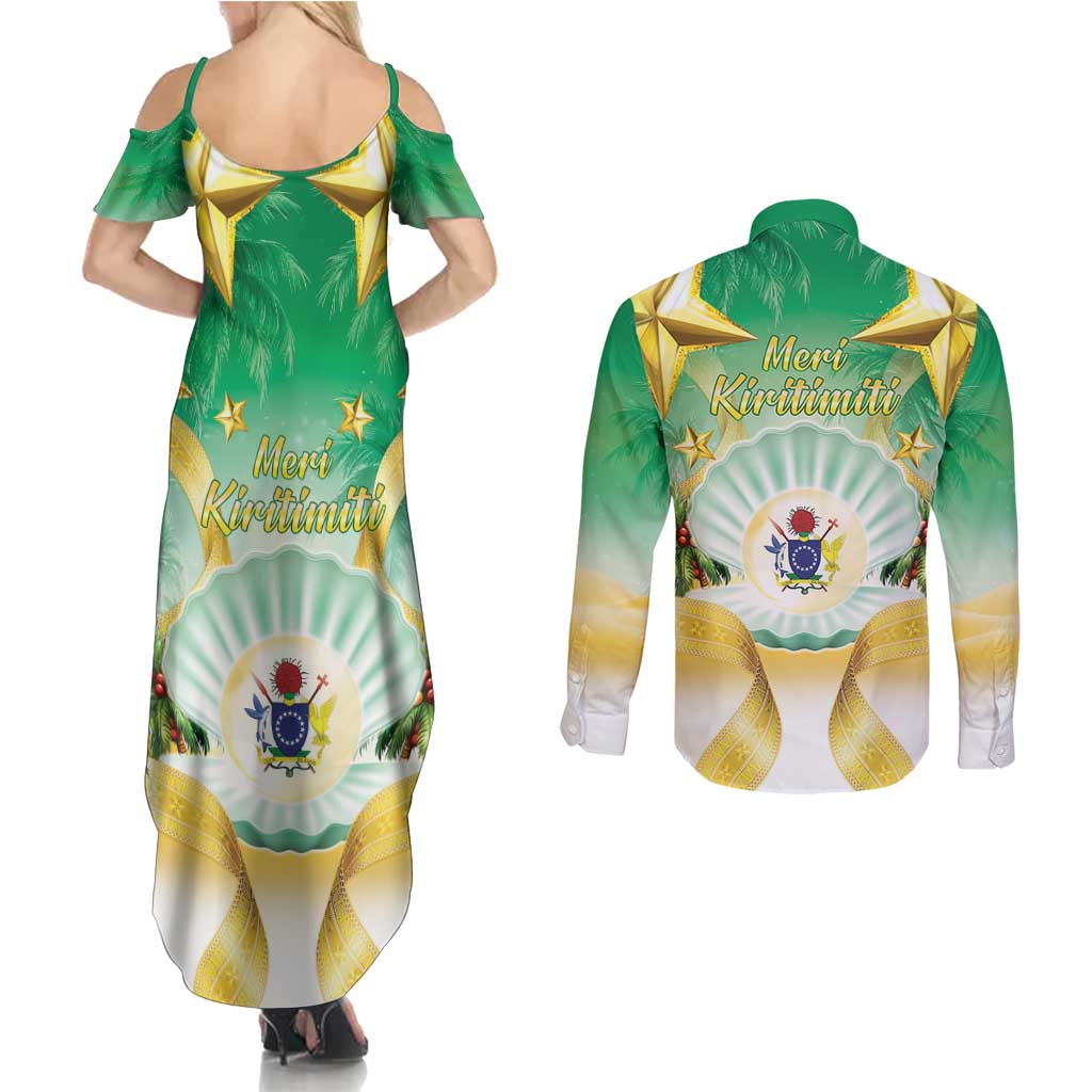 Cook Islands Christmas Couples Matching Summer Maxi Dress and Long Sleeve Button Shirt Seashell Santa Beach Vibes - Polynesian Pride