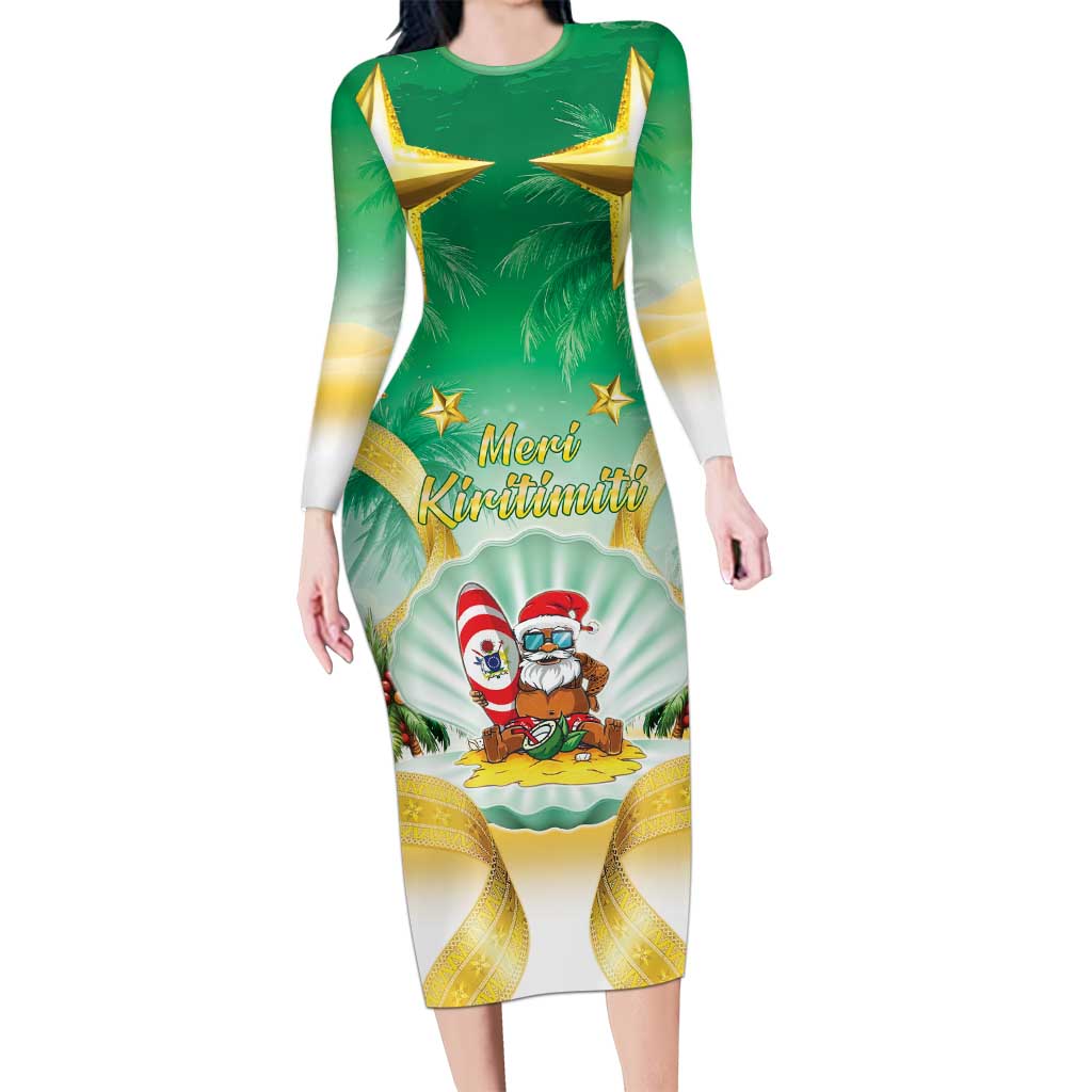 Cook Islands Christmas Family Matching Long Sleeve Bodycon Dress and Hawaiian Shirt Seashell Santa Beach Vibes LT05 Mom's Dress Green - Polynesian Pride