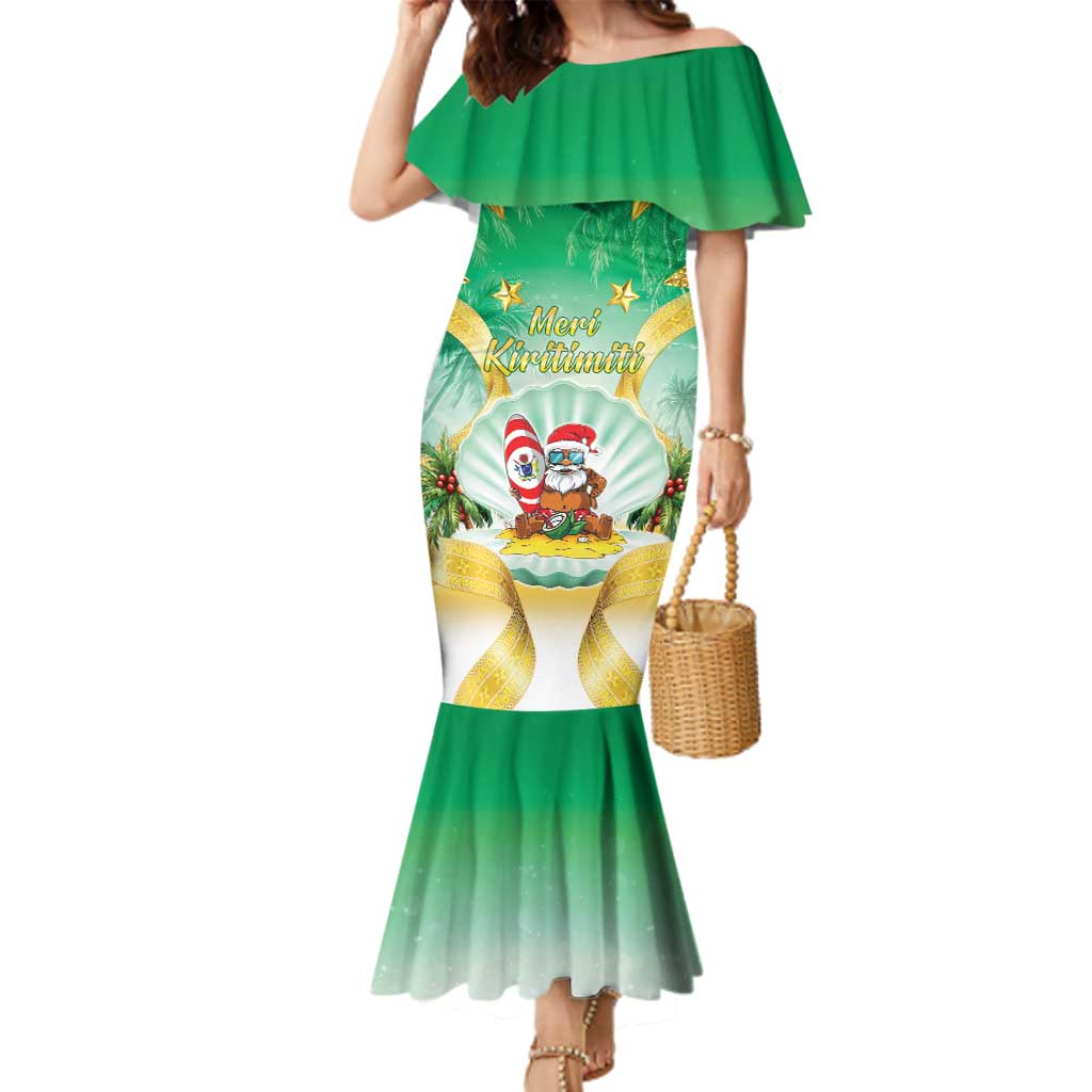 Cook Islands Christmas Family Matching Mermaid Dress and Hawaiian Shirt Seashell Santa Beach Vibes LT05 Mom's Dress Green - Polynesian Pride