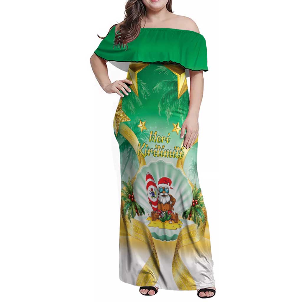 Cook Islands Christmas Family Matching Off Shoulder Maxi Dress and Hawaiian Shirt Seashell Santa Beach Vibes LT05 Mom's Dress Green - Polynesian Pride