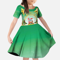 Cook Islands Christmas Family Matching Puletasi and Hawaiian Shirt Seashell Santa Beach Vibes LT05 Daughter's Dress Green - Polynesian Pride