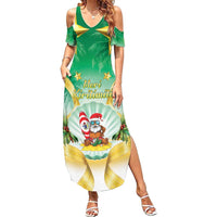 Cook Islands Christmas Family Matching Summer Maxi Dress and Hawaiian Shirt Seashell Santa Beach Vibes LT05 Mom's Dress Green - Polynesian Pride