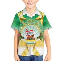 Cook Islands Christmas Family Matching Summer Maxi Dress and Hawaiian Shirt Seashell Santa Beach Vibes LT05 Son's Shirt Green - Polynesian Pride