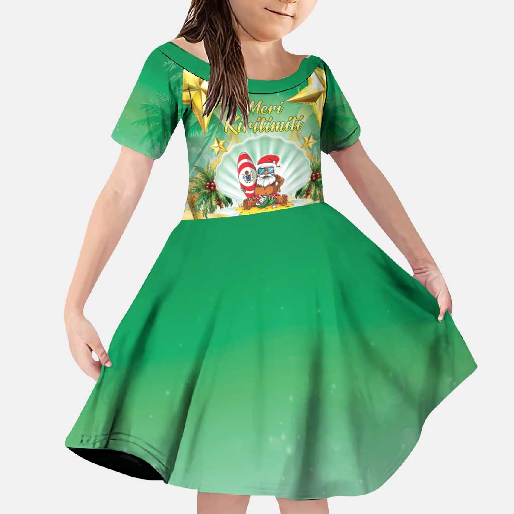 Cook Islands Christmas Family Matching Tank Maxi Dress and Hawaiian Shirt Seashell Santa Beach Vibes LT05 Daughter's Dress Green - Polynesian Pride
