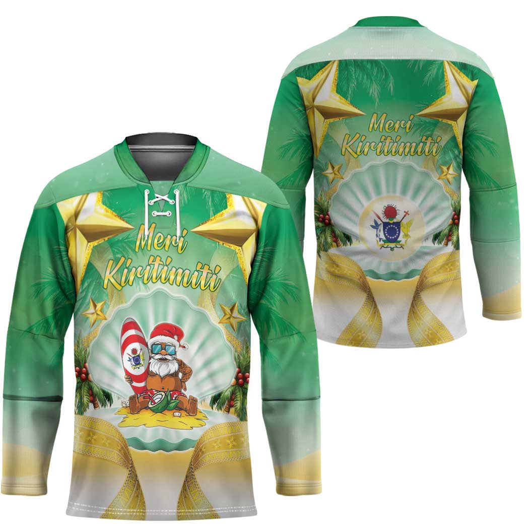 Cook Islands Christmas Hockey Jersey Seashell Santa Beach Vibes - Polynesian Pride