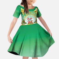 Cook Islands Christmas Kid Short Sleeve Dress Seashell Santa Beach Vibes - Polynesian Pride