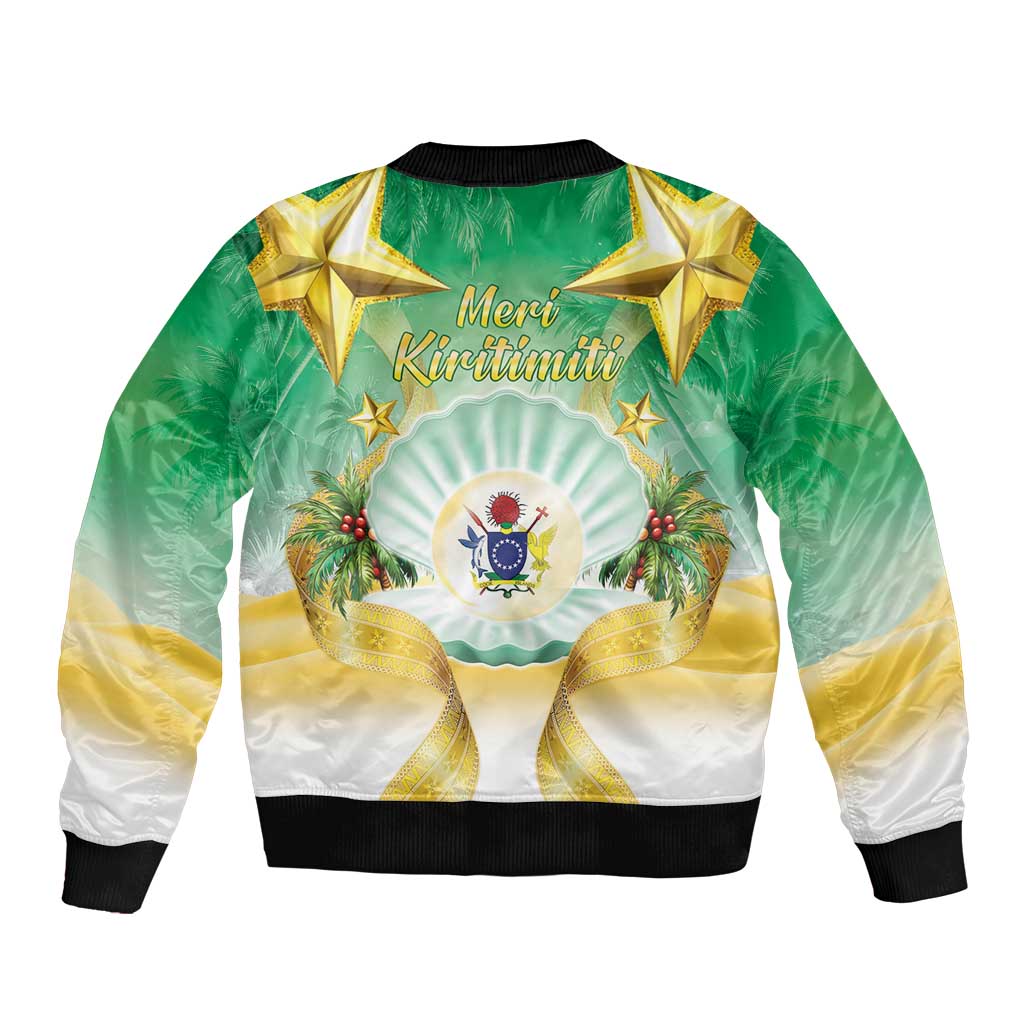 Cook Islands Christmas Sleeve Zip Bomber Jacket Seashell Santa Beach Vibes - Polynesian Pride