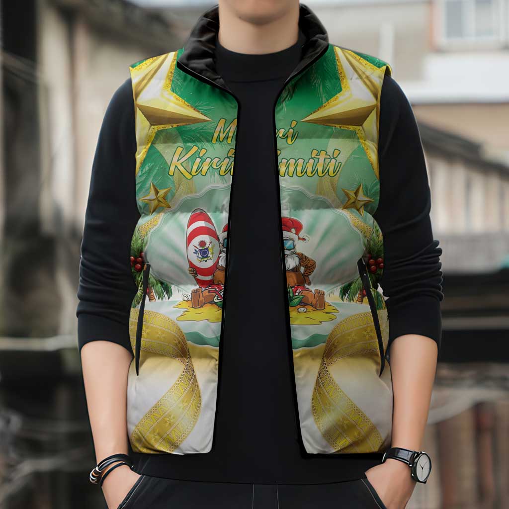 Cook Islands Christmas Sleeveless Puffer Jacket Seashell Santa Beach Vibes - Polynesian Pride