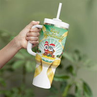 Cook Islands Christmas Tumbler With Handle Seashell Santa Beach Vibes - Polynesian Pride