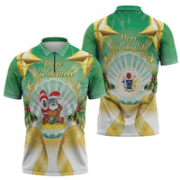 Cook Islands Christmas Zipper Polo Shirt Seashell Santa Beach Vibes - Polynesian Pride