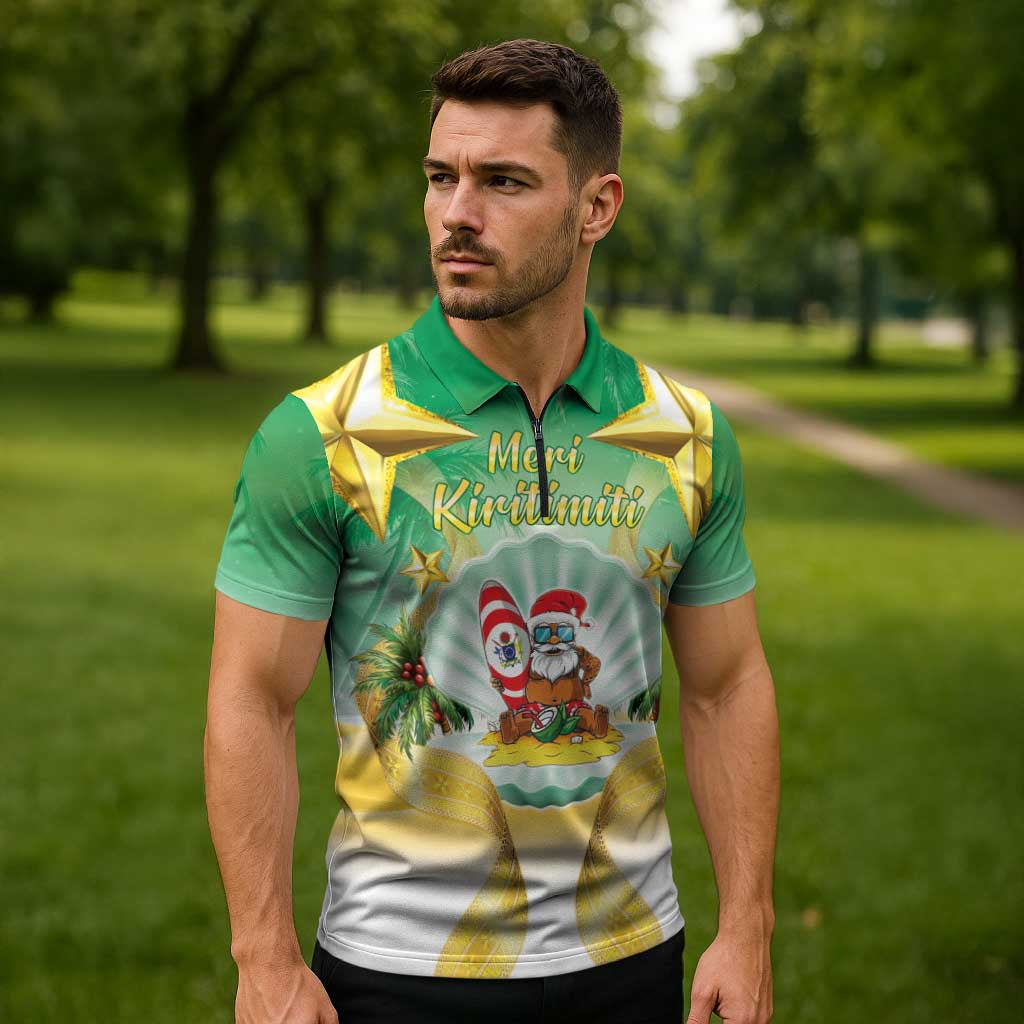 Cook Islands Christmas Zipper Polo Shirt Seashell Santa Beach Vibes - Polynesian Pride