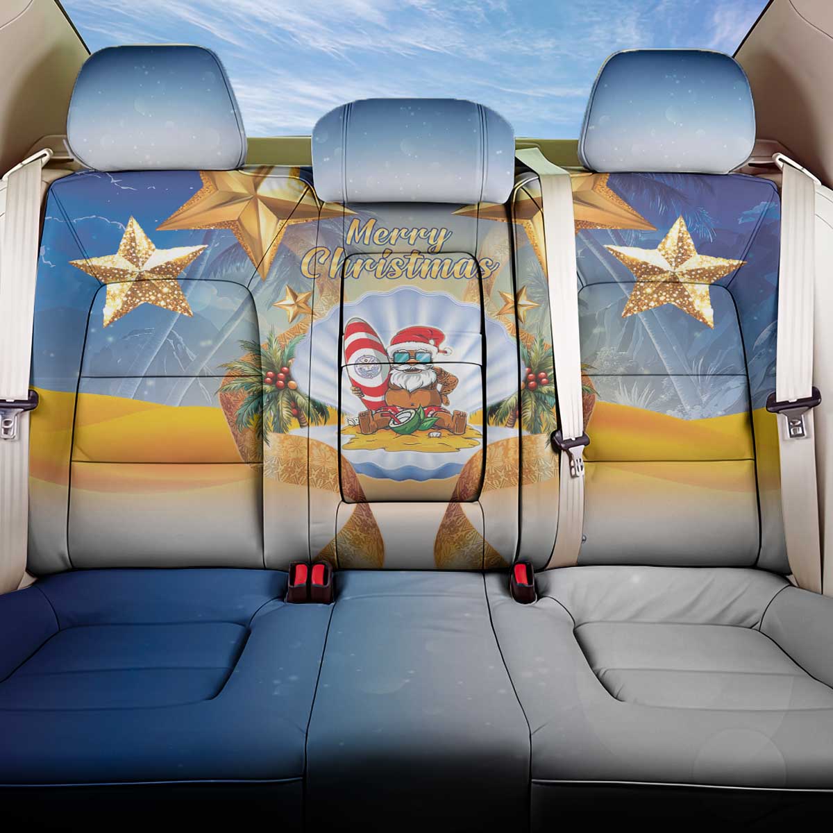 Marshall Islands Christmas Back Car Seat Cover Seashell Santa Beach Vibes LT05 One Size Navy - Polynesian Pride