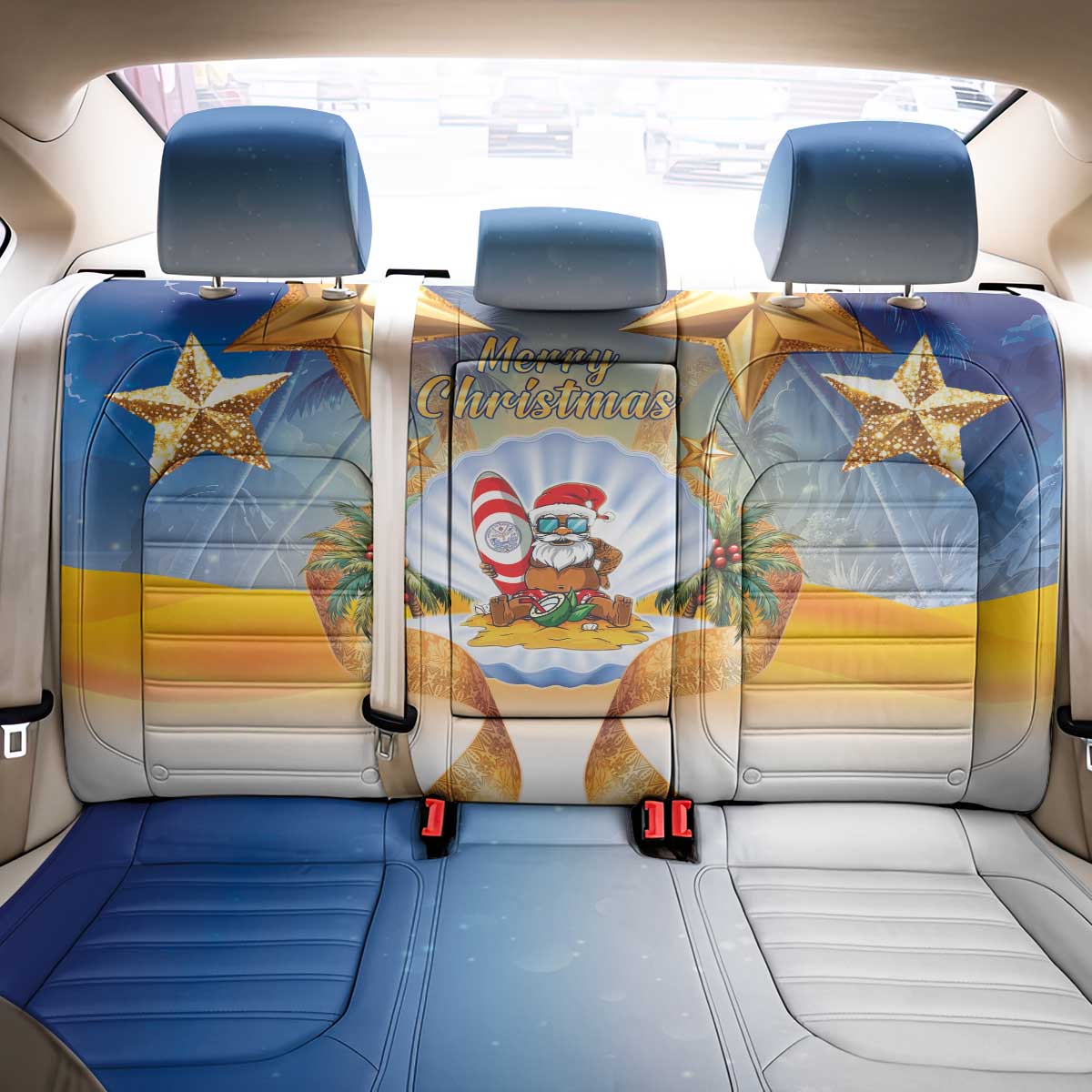 Marshall Islands Christmas Back Car Seat Cover Seashell Santa Beach Vibes LT05 - Polynesian Pride