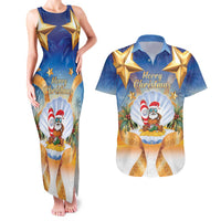 Marshall Islands Christmas Couples Matching Tank Maxi Dress and Hawaiian Shirt Seashell Santa Beach Vibes LT05 Navy - Polynesian Pride