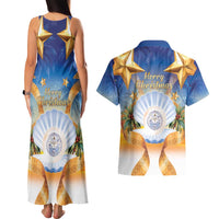 Marshall Islands Christmas Couples Matching Tank Maxi Dress and Hawaiian Shirt Seashell Santa Beach Vibes LT05 - Polynesian Pride