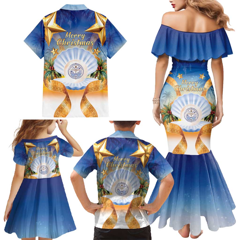 Marshall Islands Christmas Family Matching Mermaid Dress and Hawaiian Shirt Seashell Santa Beach Vibes LT05 - Polynesian Pride