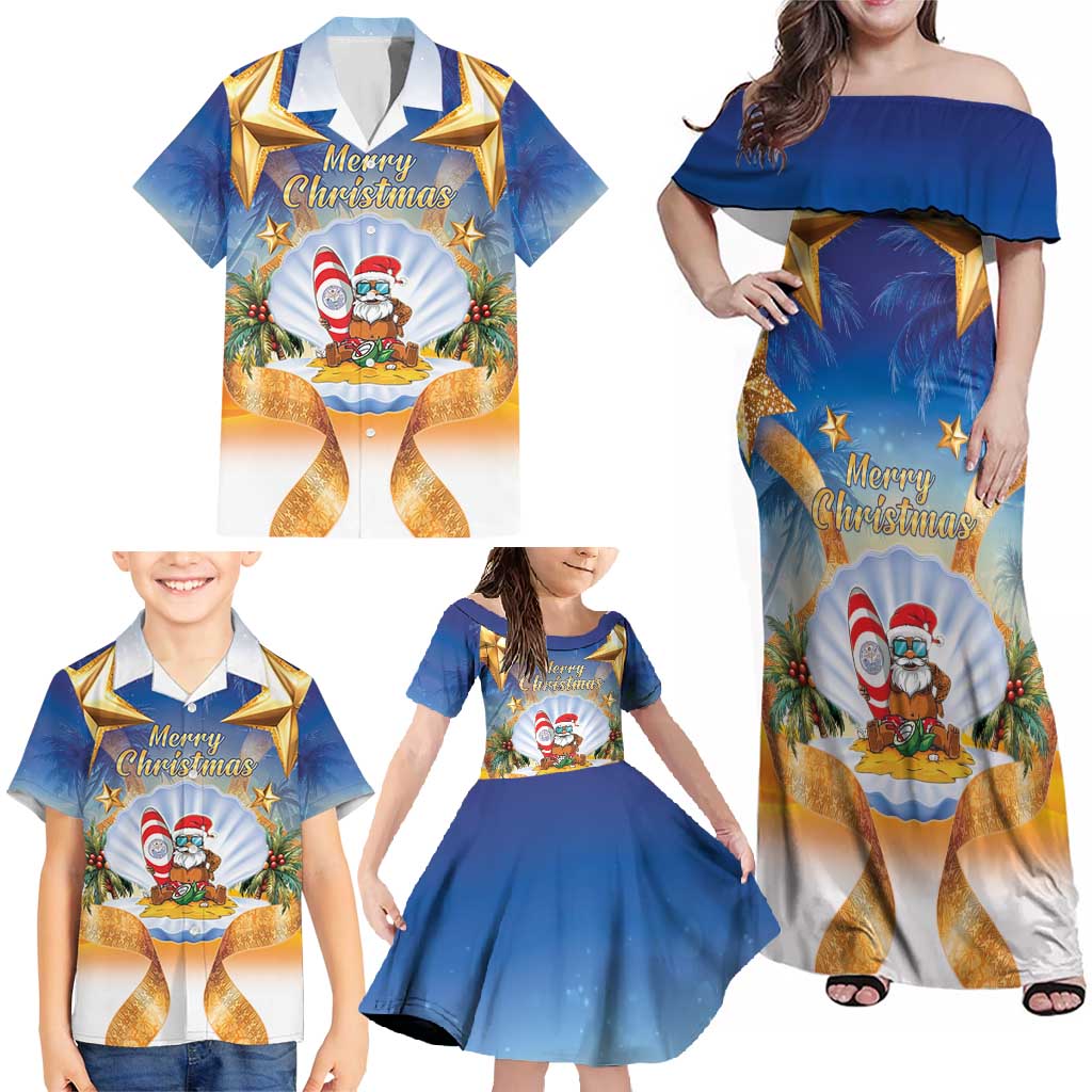 Marshall Islands Christmas Family Matching Off Shoulder Maxi Dress and Hawaiian Shirt Seashell Santa Beach Vibes LT05 - Polynesian Pride
