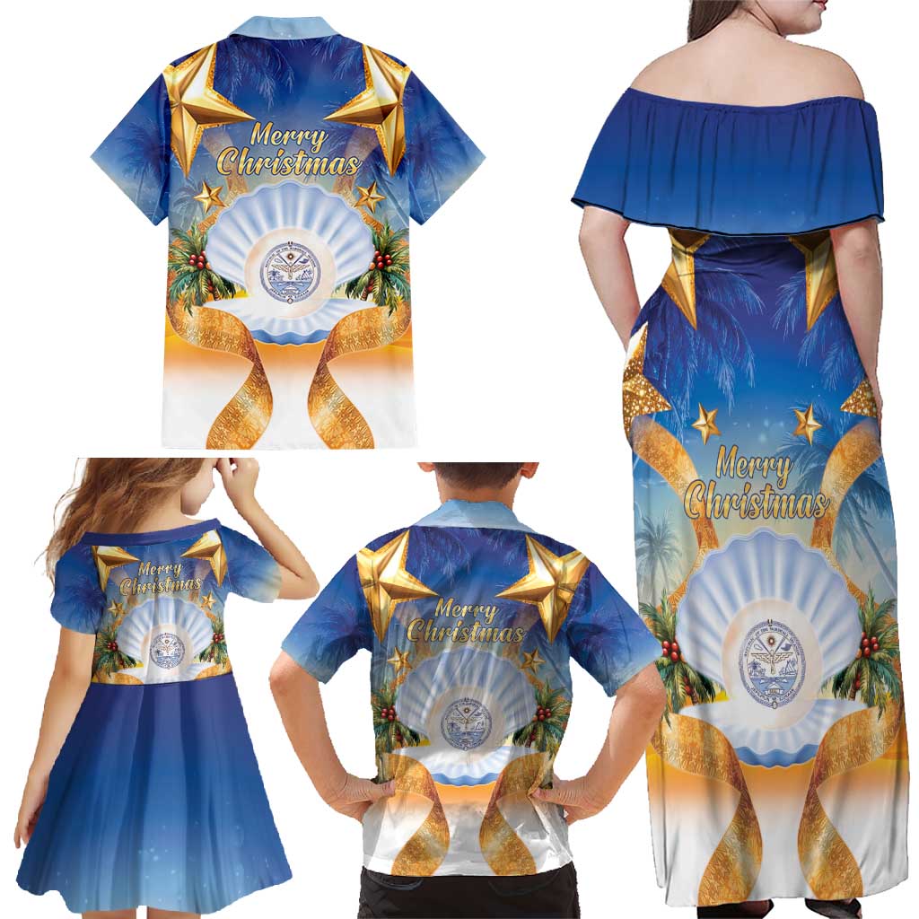 Marshall Islands Christmas Family Matching Off Shoulder Maxi Dress and Hawaiian Shirt Seashell Santa Beach Vibes LT05 - Polynesian Pride