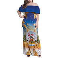 Marshall Islands Christmas Family Matching Off Shoulder Maxi Dress and Hawaiian Shirt Seashell Santa Beach Vibes LT05 Mom's Dress Navy - Polynesian Pride