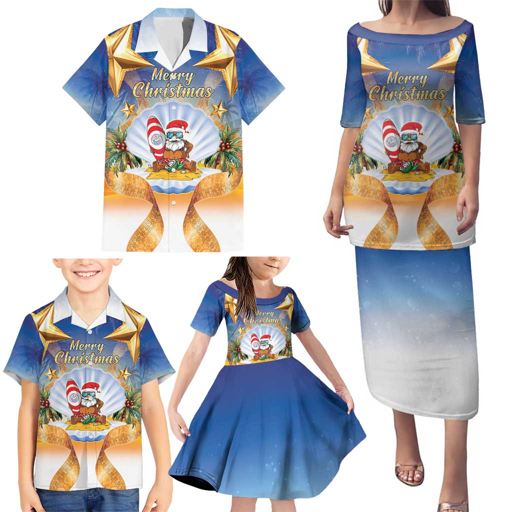 Marshall Islands Christmas Family Matching Puletasi and Hawaiian Shirt Seashell Santa Beach Vibes LT05 - Polynesian Pride