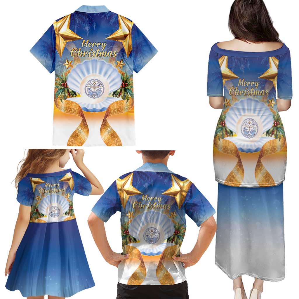 Marshall Islands Christmas Family Matching Puletasi and Hawaiian Shirt Seashell Santa Beach Vibes LT05 - Polynesian Pride