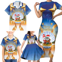 Marshall Islands Christmas Family Matching Short Sleeve Bodycon Dress and Hawaiian Shirt Seashell Santa Beach Vibes LT05 - Polynesian Pride