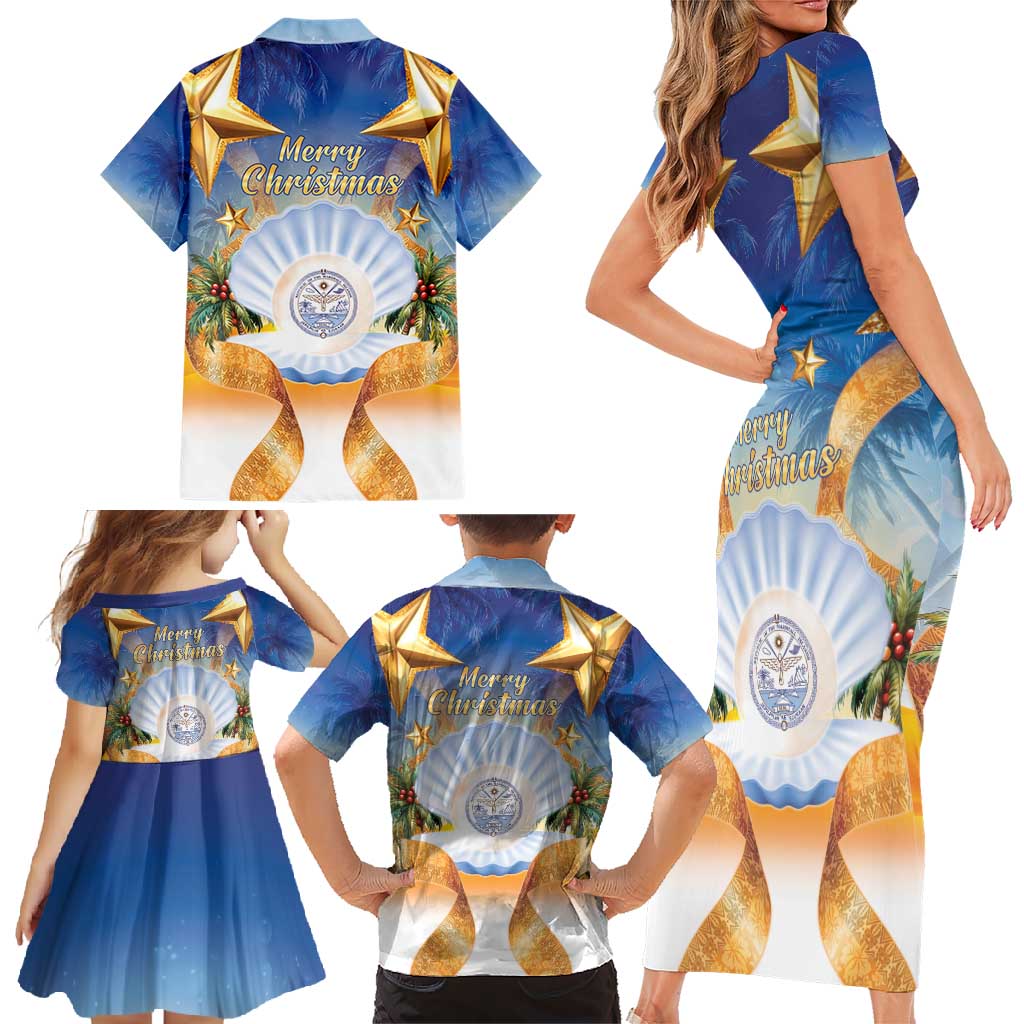 Marshall Islands Christmas Family Matching Short Sleeve Bodycon Dress and Hawaiian Shirt Seashell Santa Beach Vibes LT05 - Polynesian Pride