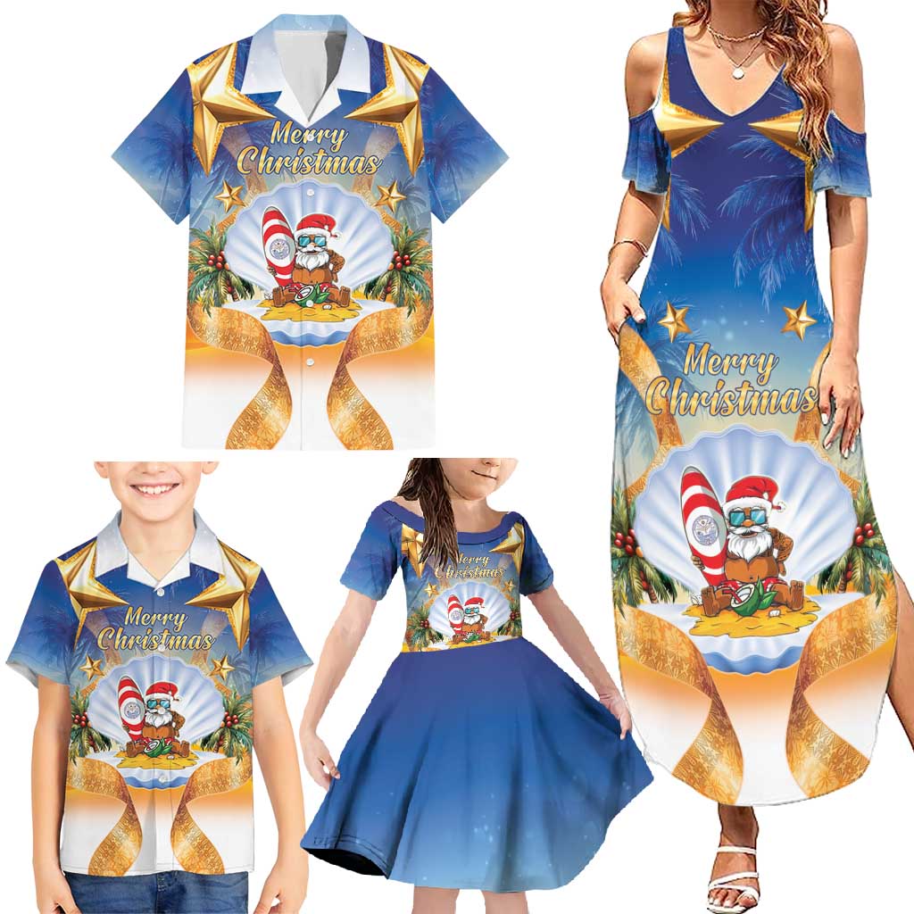 Marshall Islands Christmas Family Matching Summer Maxi Dress and Hawaiian Shirt Seashell Santa Beach Vibes LT05 - Polynesian Pride