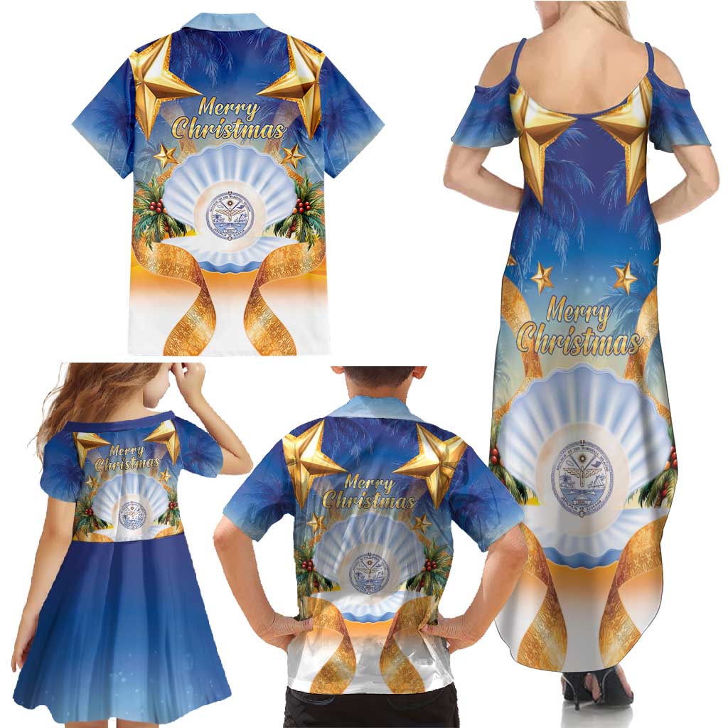 Marshall Islands Christmas Family Matching Summer Maxi Dress and Hawaiian Shirt Seashell Santa Beach Vibes LT05 - Polynesian Pride