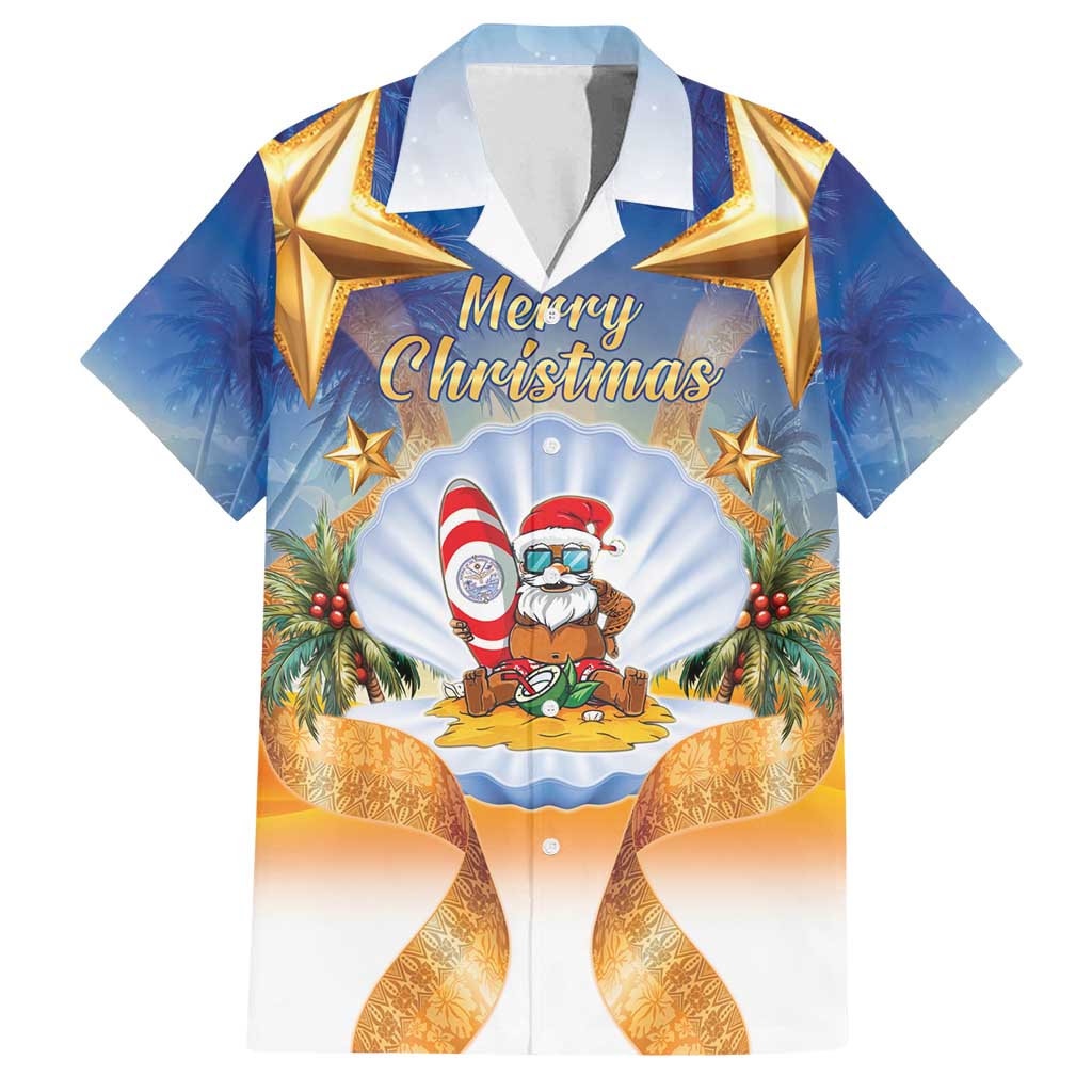Marshall Islands Christmas Family Matching Summer Maxi Dress and Hawaiian Shirt Seashell Santa Beach Vibes LT05 Dad's Shirt - Short Sleeve Navy - Polynesian Pride