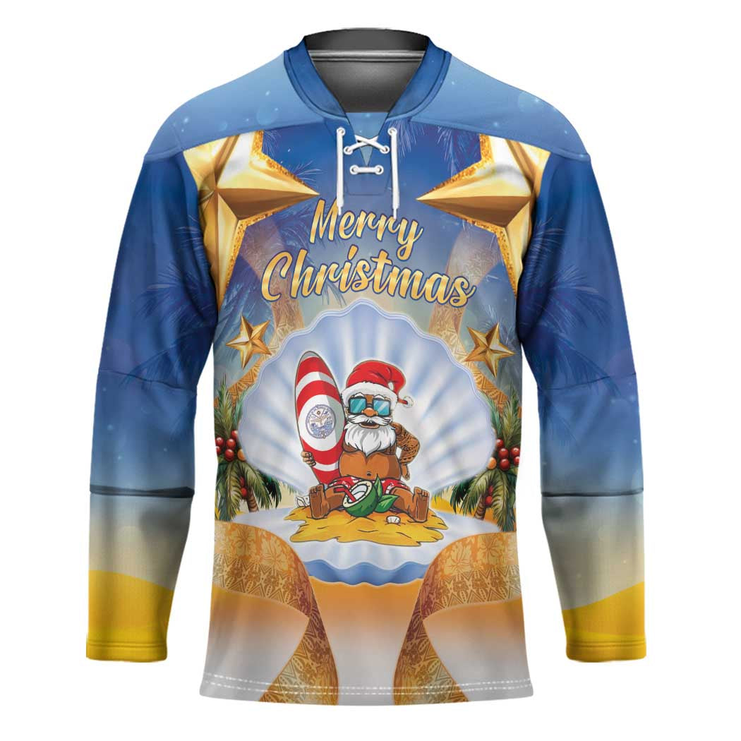 Marshall Islands Christmas Hockey Jersey Seashell Santa Beach Vibes - Polynesian Pride