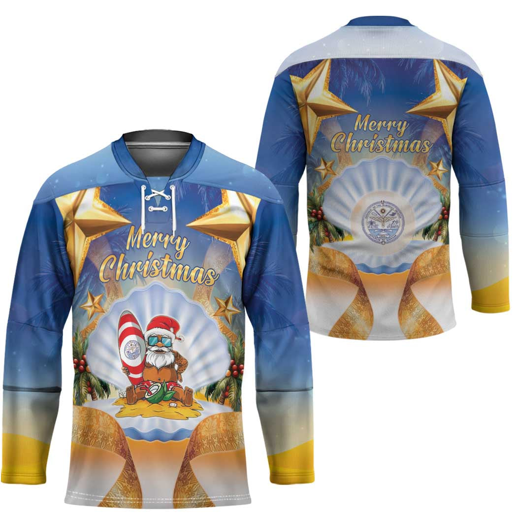 Marshall Islands Christmas Hockey Jersey Seashell Santa Beach Vibes - Polynesian Pride