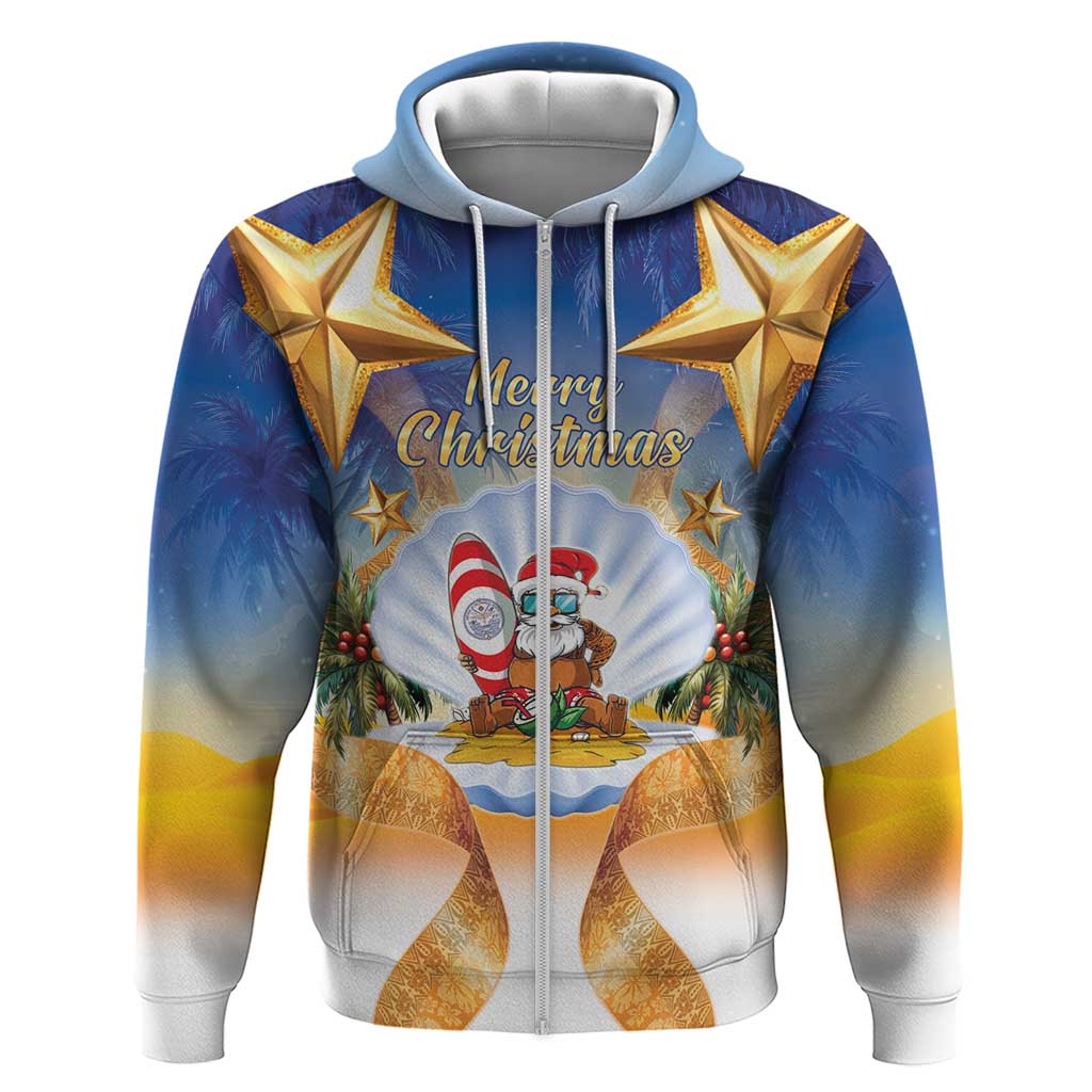 Marshall Islands Christmas Hoodie Seashell Santa Beach Vibes LT05 Zip Hoodie Navy - Polynesian Pride