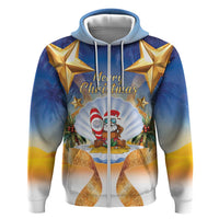 Marshall Islands Christmas Hoodie Seashell Santa Beach Vibes LT05 Zip Hoodie Navy - Polynesian Pride