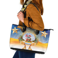 Marshall Islands Christmas Leather Tote Bag Seashell Santa Beach Vibes LT05 Navy - Polynesian Pride