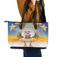 Marshall Islands Christmas Leather Tote Bag Seashell Santa Beach Vibes LT05 - Polynesian Pride