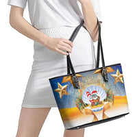 Marshall Islands Christmas Leather Tote Bag Seashell Santa Beach Vibes LT05 - Polynesian Pride