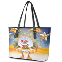Marshall Islands Christmas Leather Tote Bag Seashell Santa Beach Vibes LT05 - Polynesian Pride